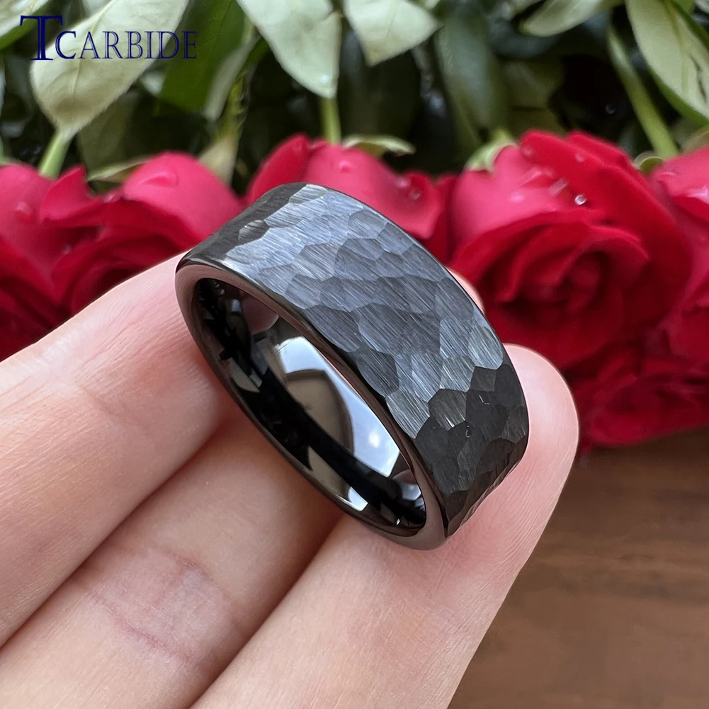 Multi-Faceted Hammered Tungsten Wedding Band