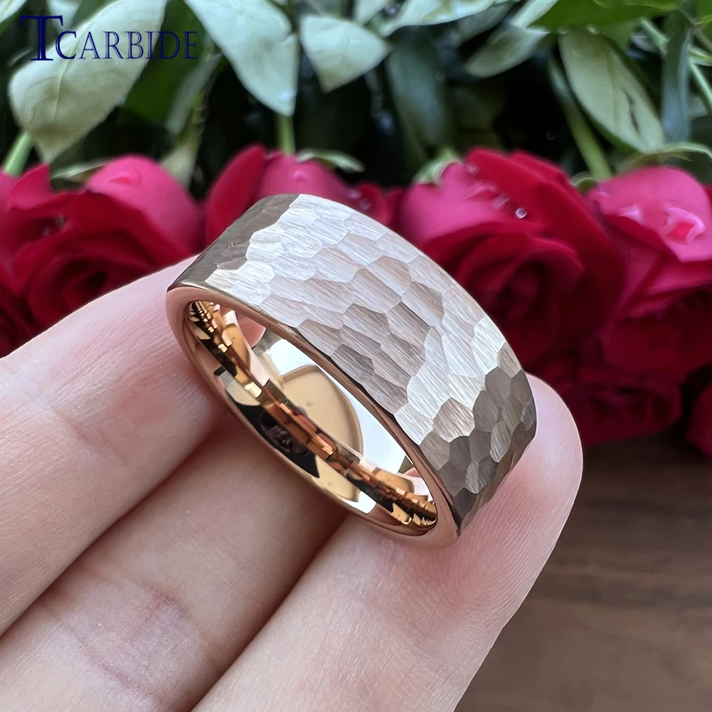 Multi-Faceted Hammered Tungsten Wedding Band