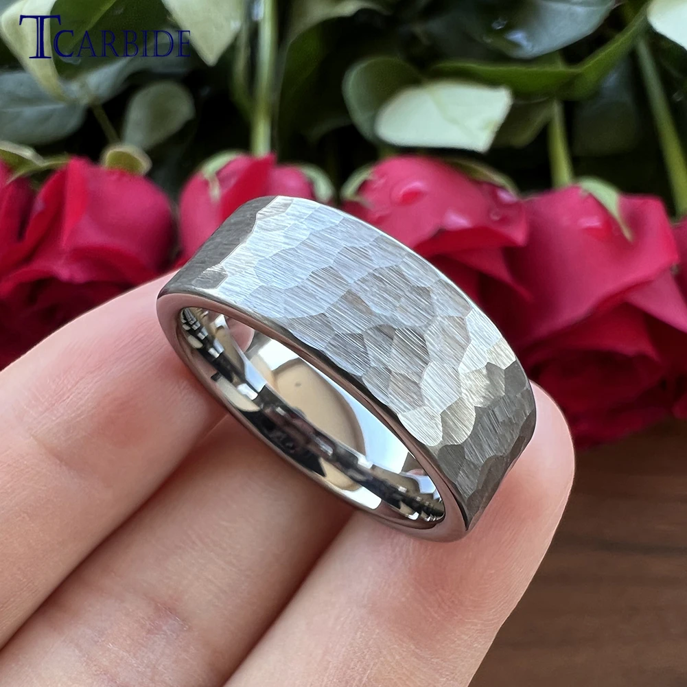 Multi-Faceted Hammered Tungsten Wedding Band