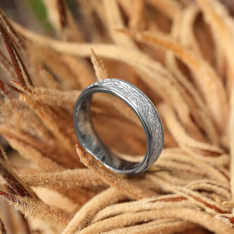 Silver Meteorite Inlay Tungsten Carbide Ring
