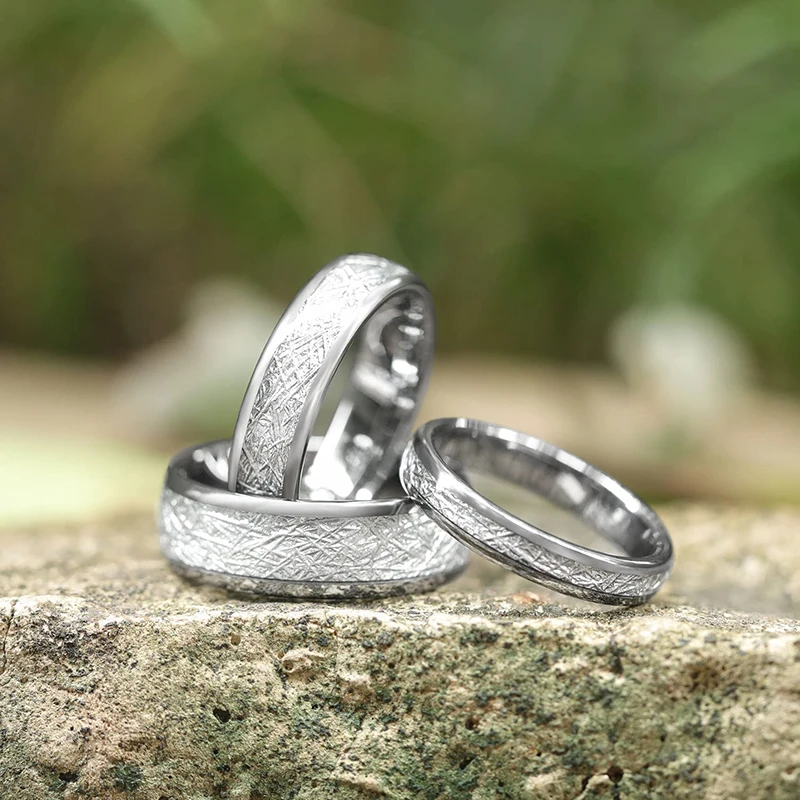 Silver Meteorite Inlay Tungsten Carbide Ring