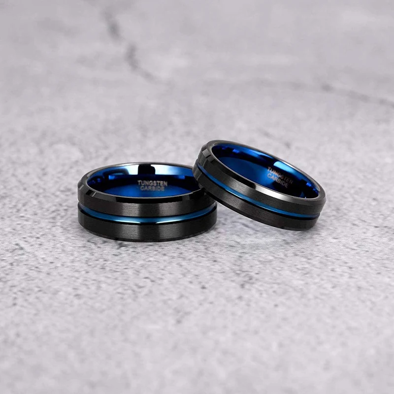 Blue Line Black Tungsten Carbide Ring