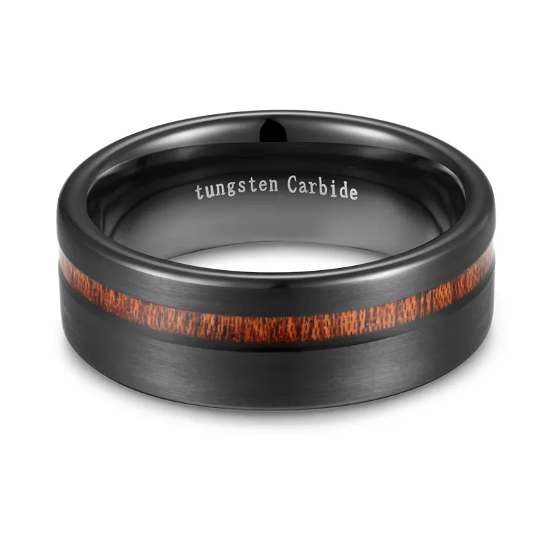 Black Tungsten Carbide Ring with Wood Line