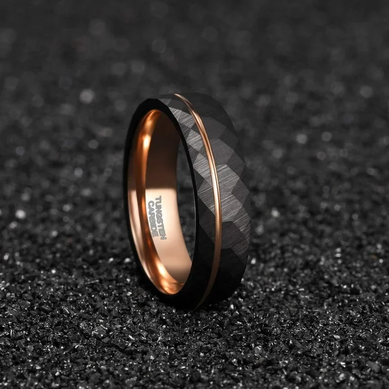 Black Tungsten Rings with Rose Gold Groove