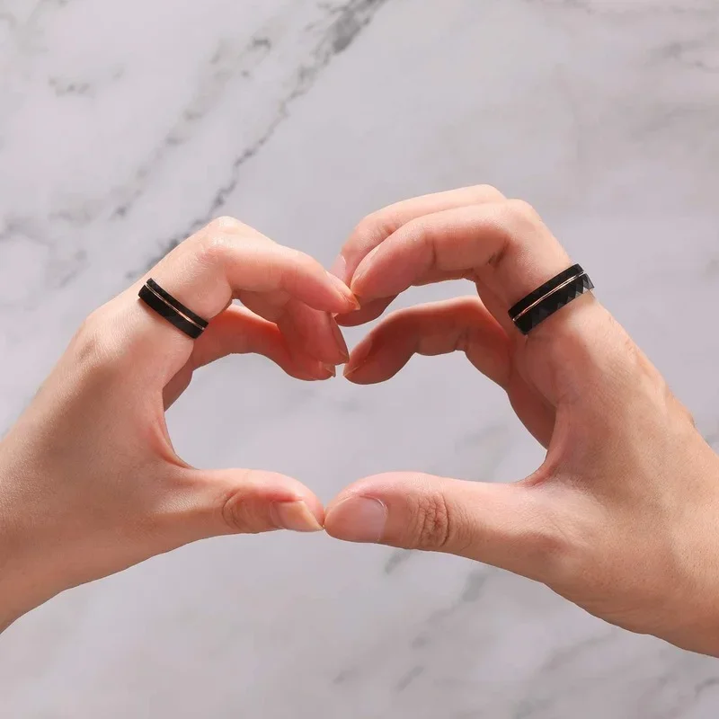 Black Tungsten Rings with Rose Gold Groove