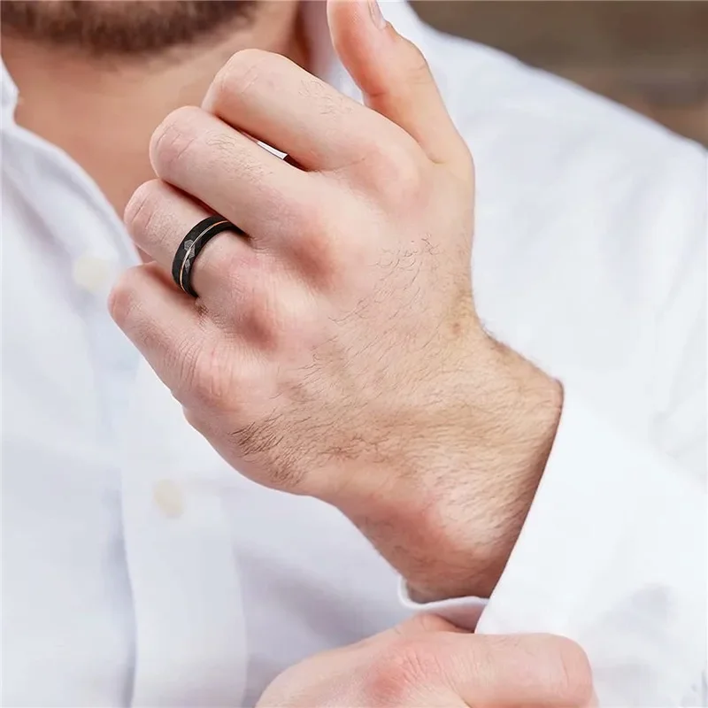 Black Tungsten Rings with Rose Gold Groove