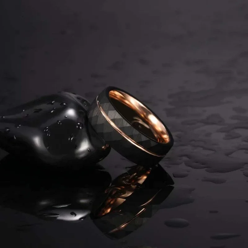 Black Tungsten Rings with Rose Gold Groove