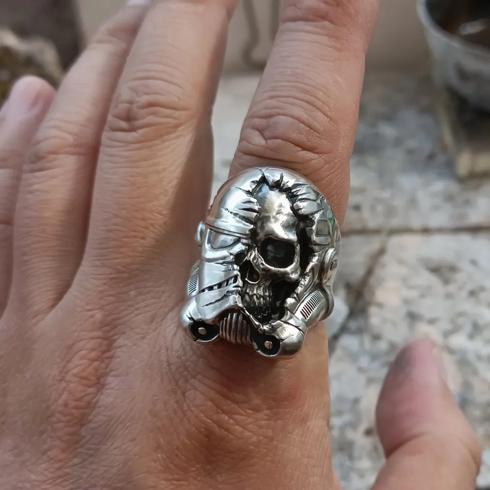 Half Face Skull White Warrior Ring