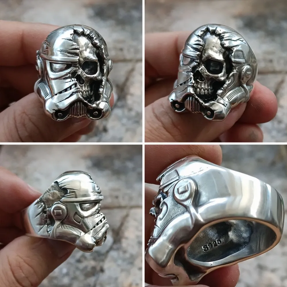 Half Face Skull White Warrior Ring