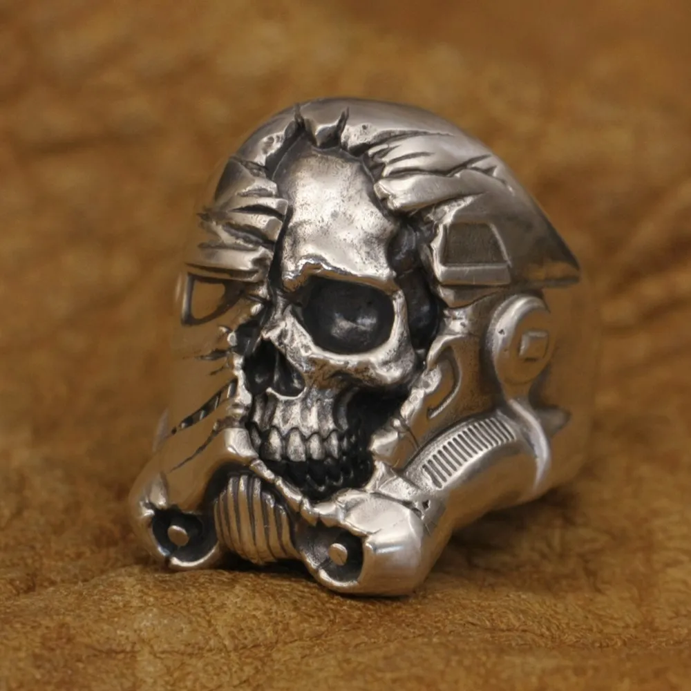 Half Face Skull White Warrior Ring