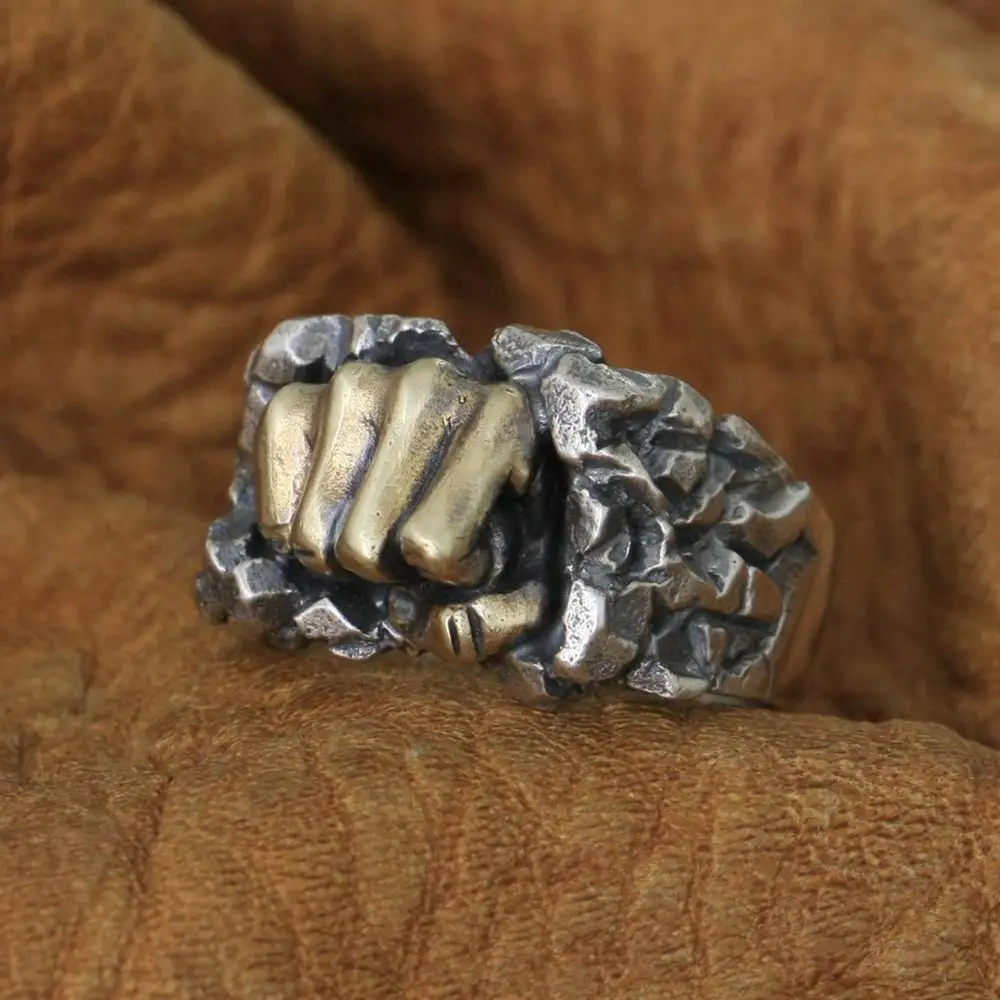 925 Silver Fist Breaking Stone Mens Ring