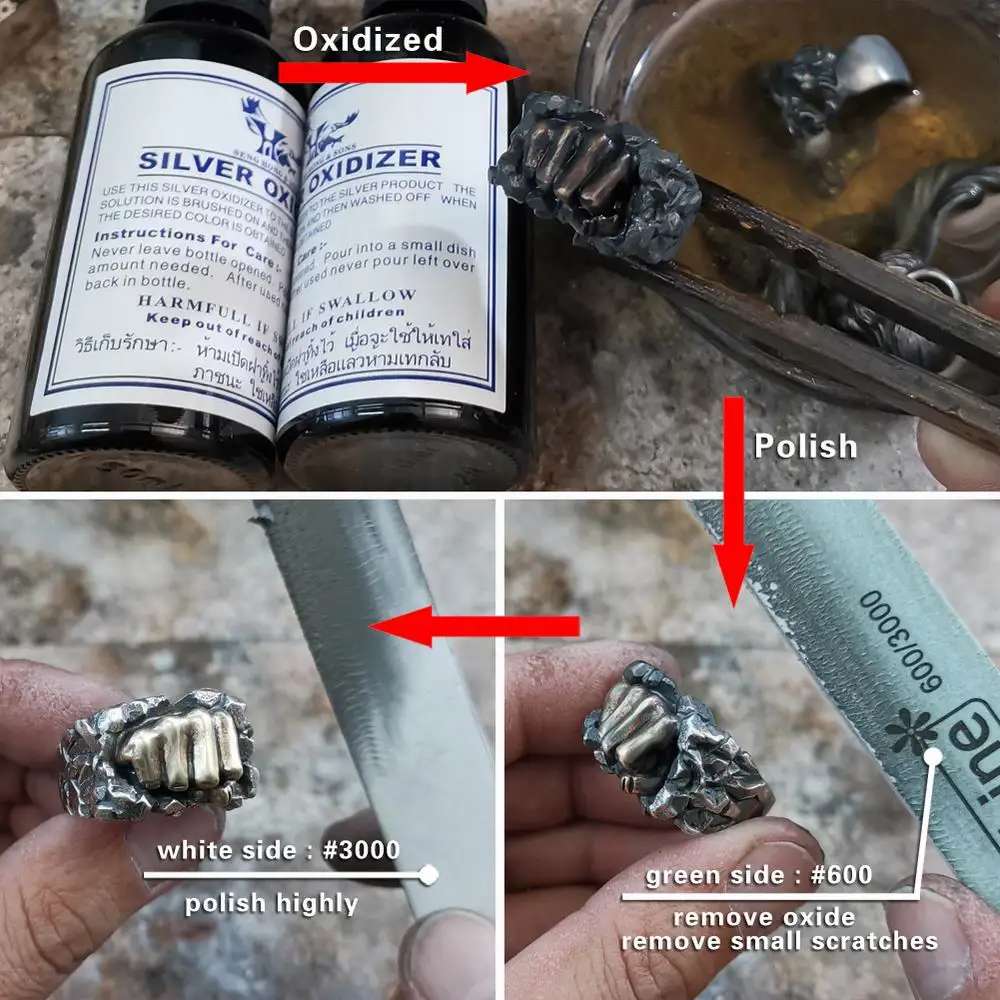 925 Silver Fist Breaking Stone Mens Ring