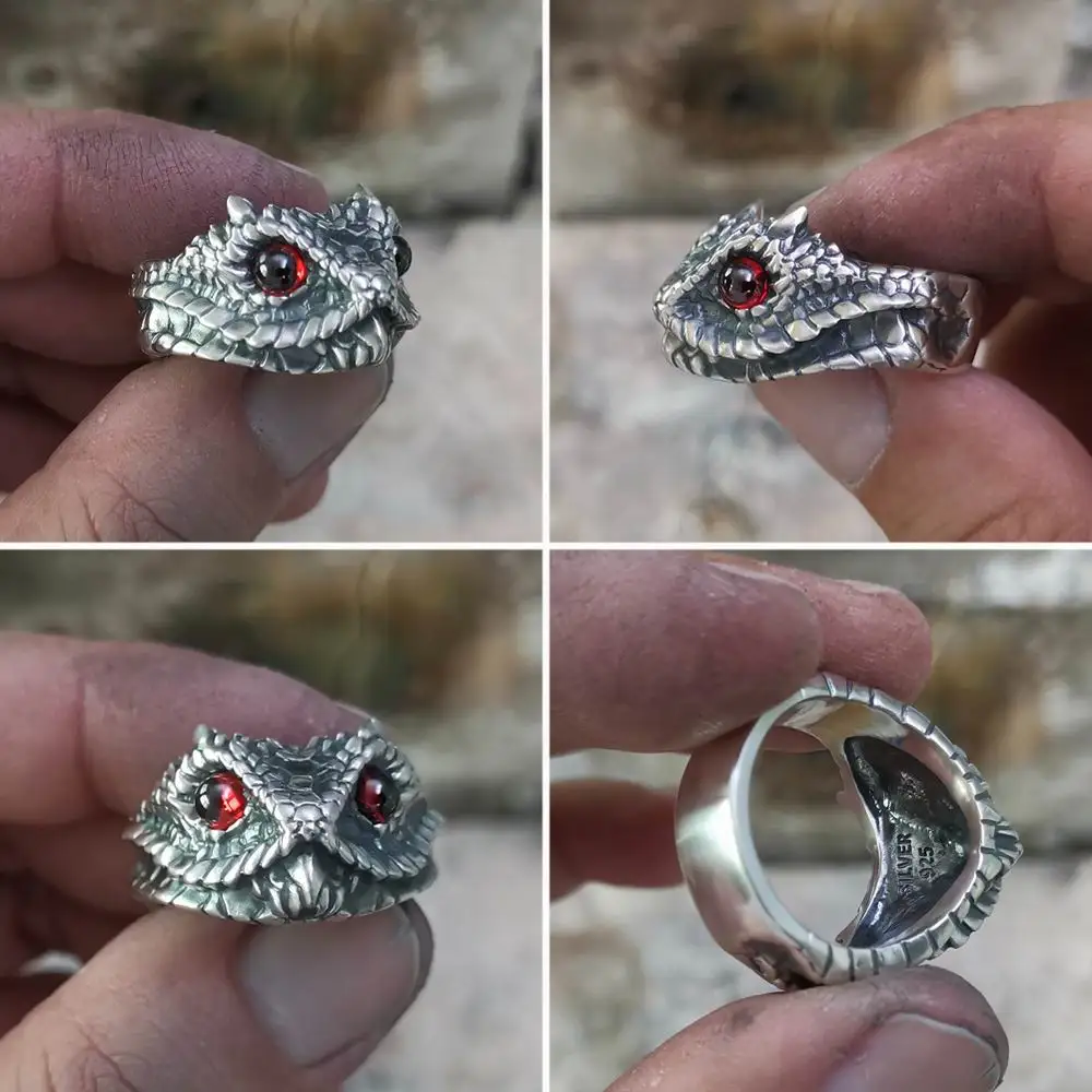Red Viper Eyes Silver Snake Ring