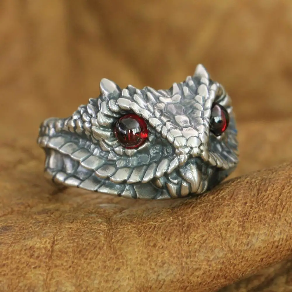 Red Viper Eyes Silver Snake Ring