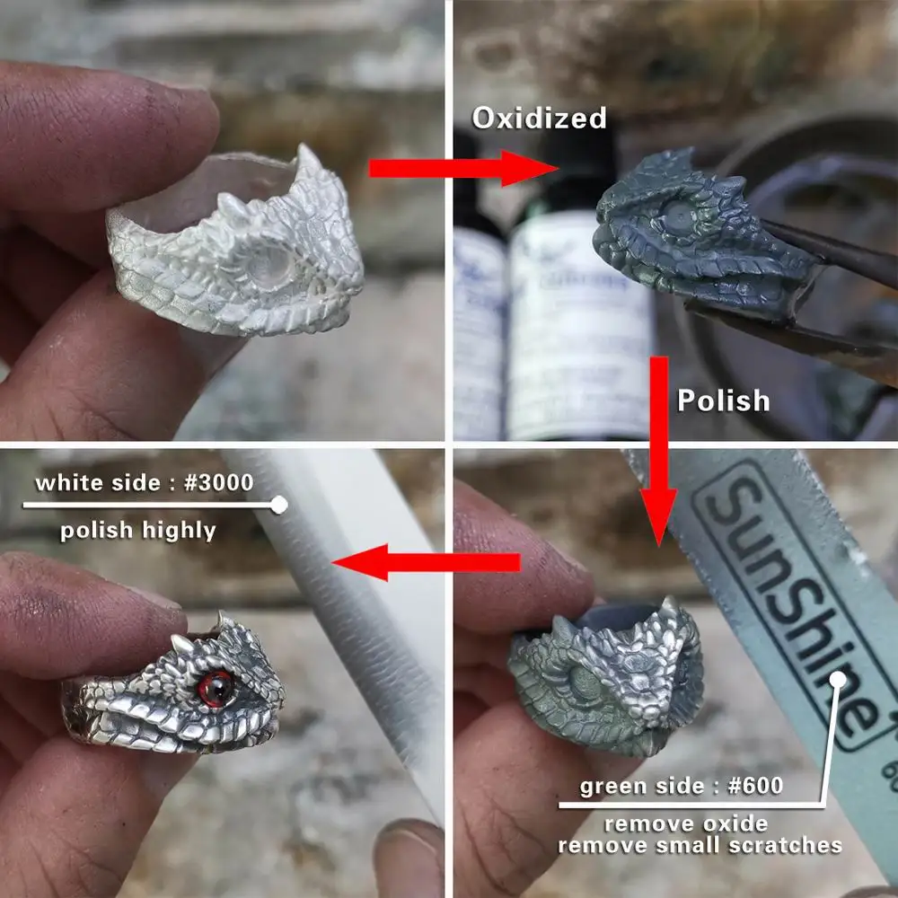 Red Viper Eyes Silver Snake Ring