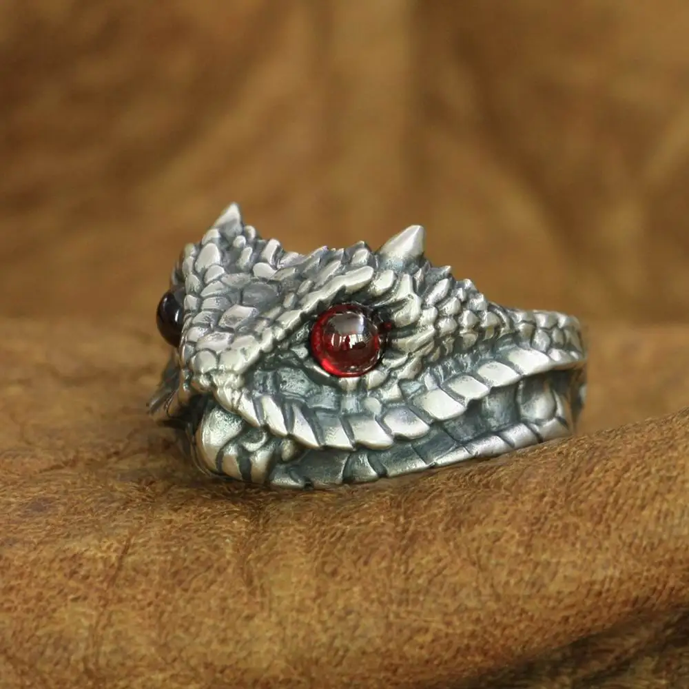 Red Viper Eyes Silver Snake Ring
