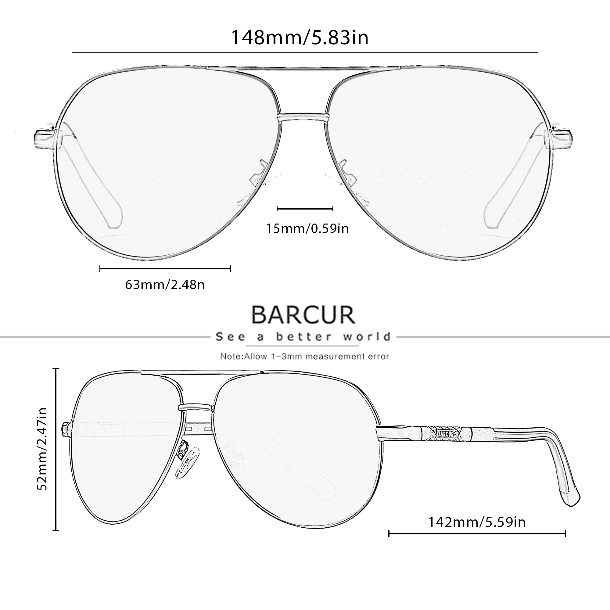 2024 BARCUR Fashion Pilot Sunglasses