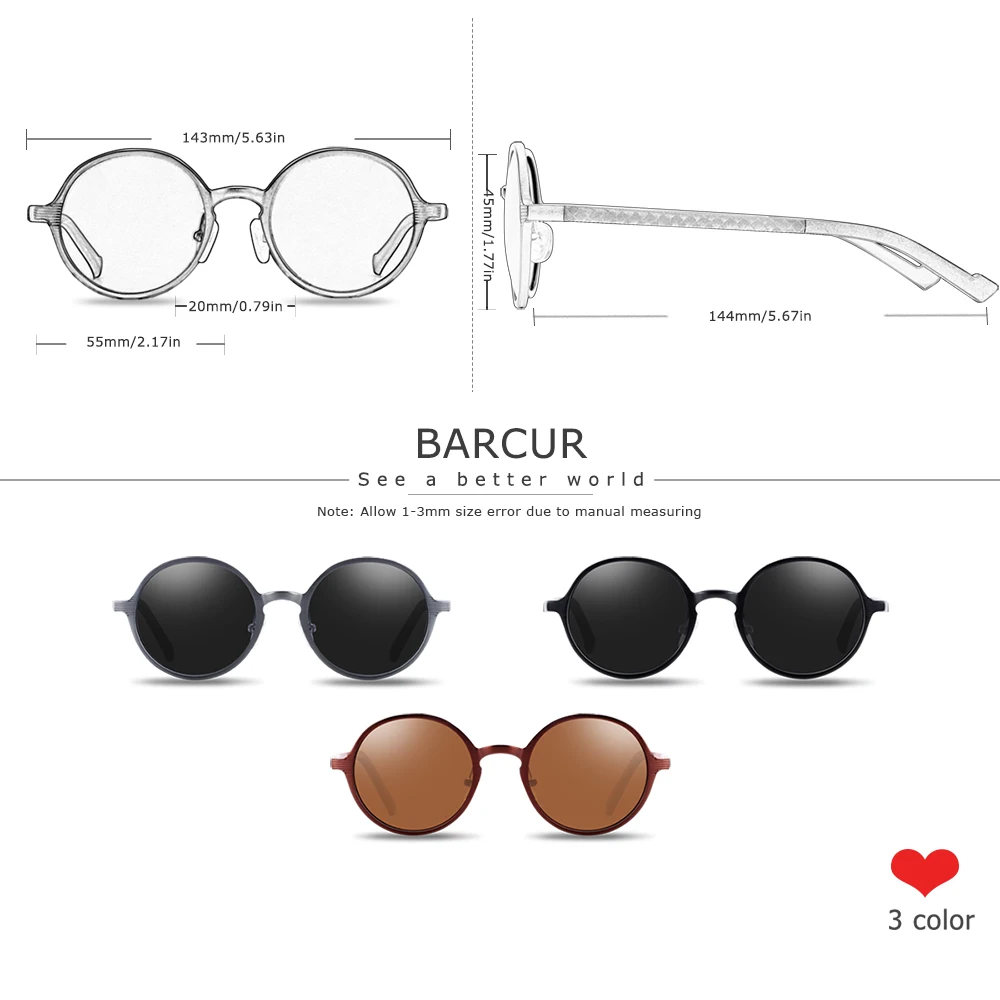 BARCUR Polarized Round Sunglasses