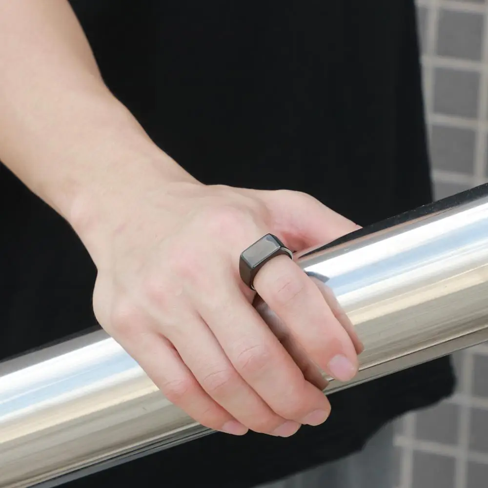 Classic Titanium Steel Rectangle ID Ring