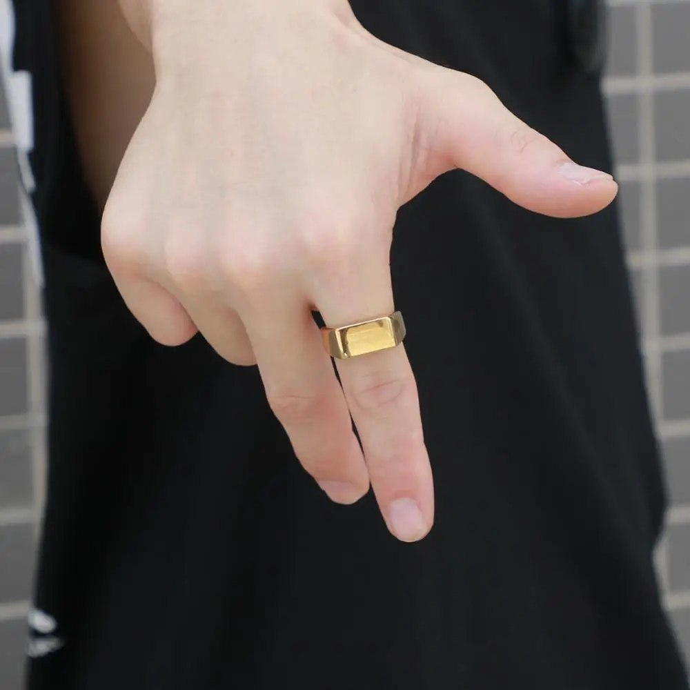 Classic Titanium Steel Rectangle ID Ring