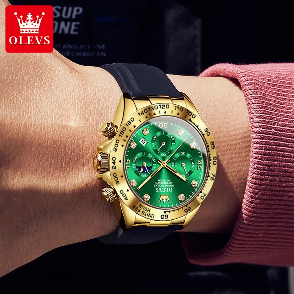 OLEVS Mens Gold Chronograph Quartz Watch