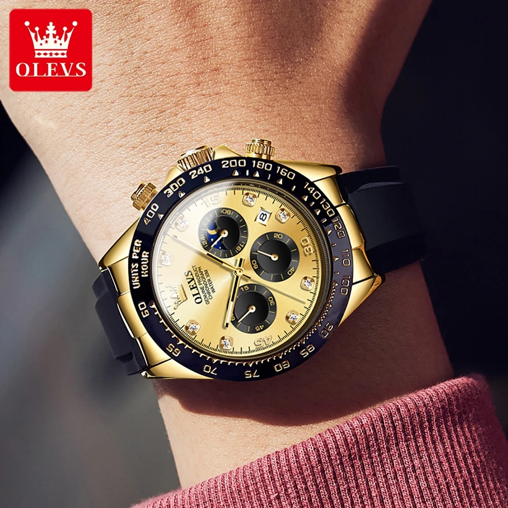 OLEVS Mens Gold Chronograph Quartz Watch