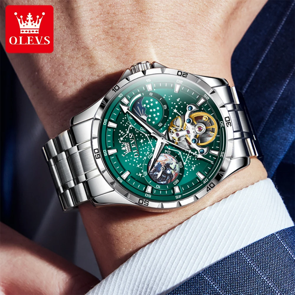 OLEVS Flywheel Skeleton Automatic Watch