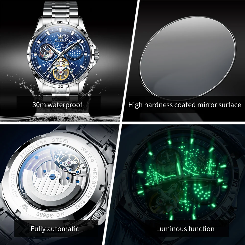 OLEVS Flywheel Skeleton Automatic Watch