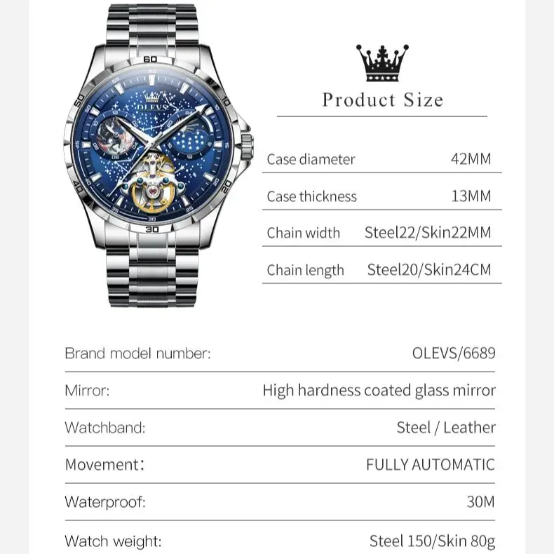 OLEVS Flywheel Skeleton Automatic Watch