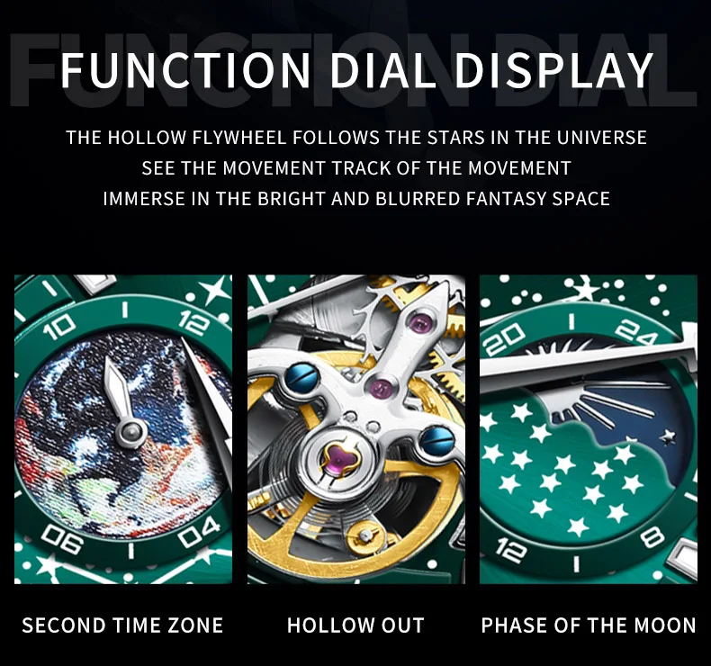 OLEVS Flywheel Skeleton Automatic Watch
