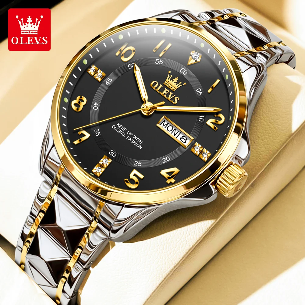 OLEVS Gold Diamond Quartz Watch for Men