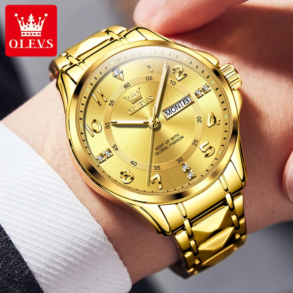 OLEVS Gold Diamond Quartz Watch for Men