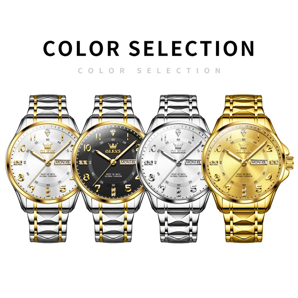 OLEVS Gold Diamond Quartz Watch for Men