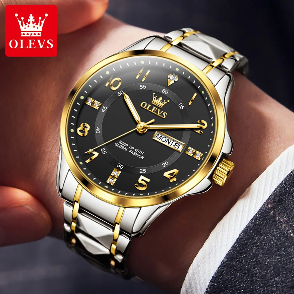 OLEVS Gold Diamond Quartz Watch for Men