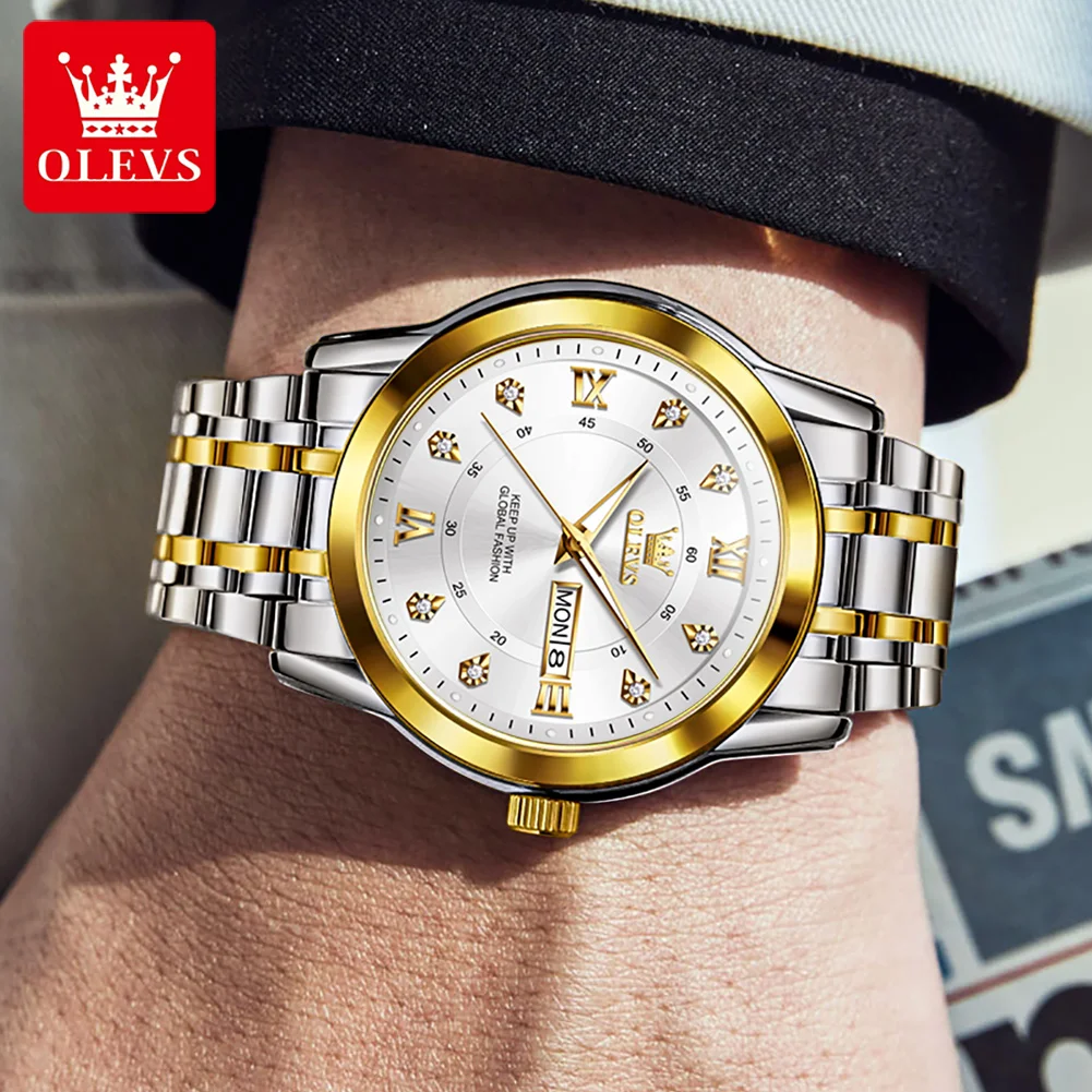 OLEVS Quartz Luxury Diamonds Gold Watch