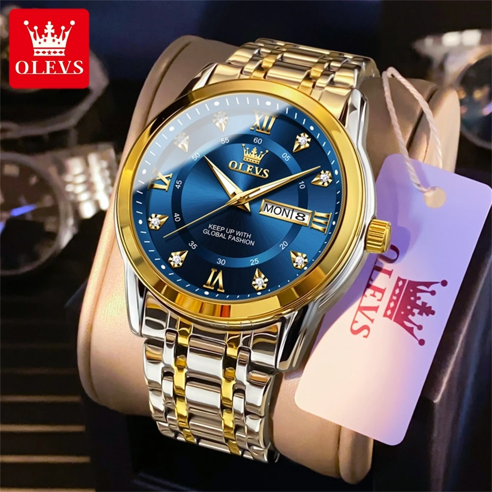 OLEVS Quartz Luxury Diamonds Gold Watch