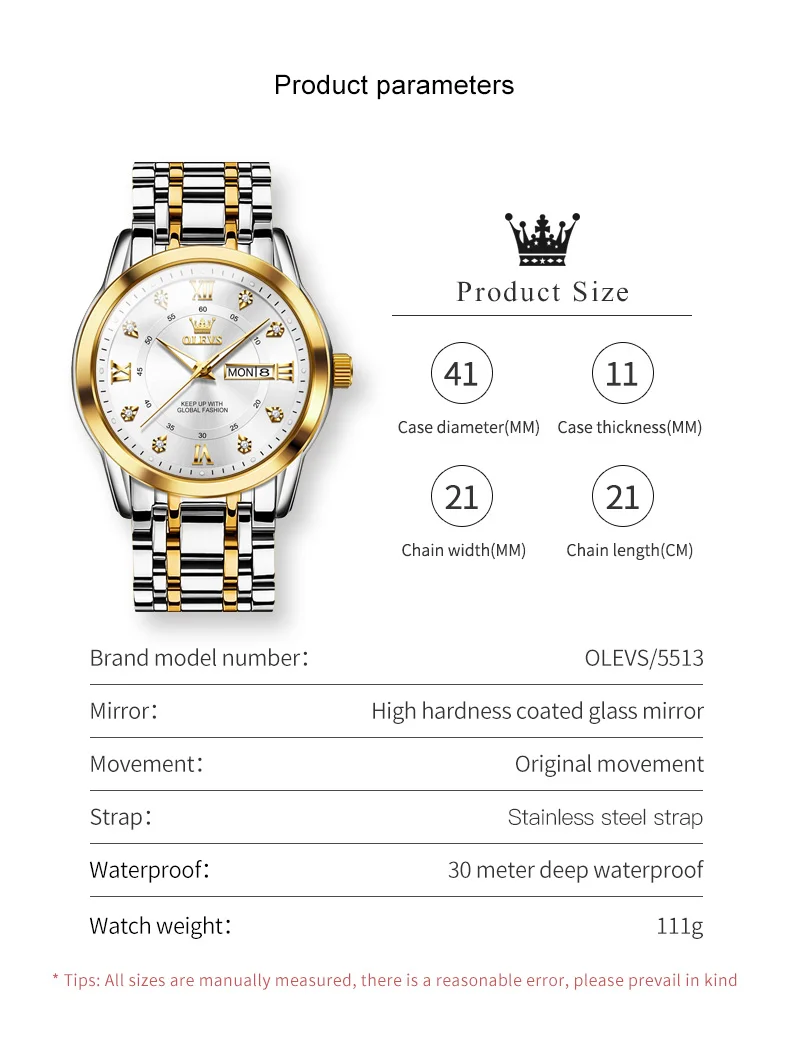 OLEVS Quartz Luxury Diamonds Gold Watch