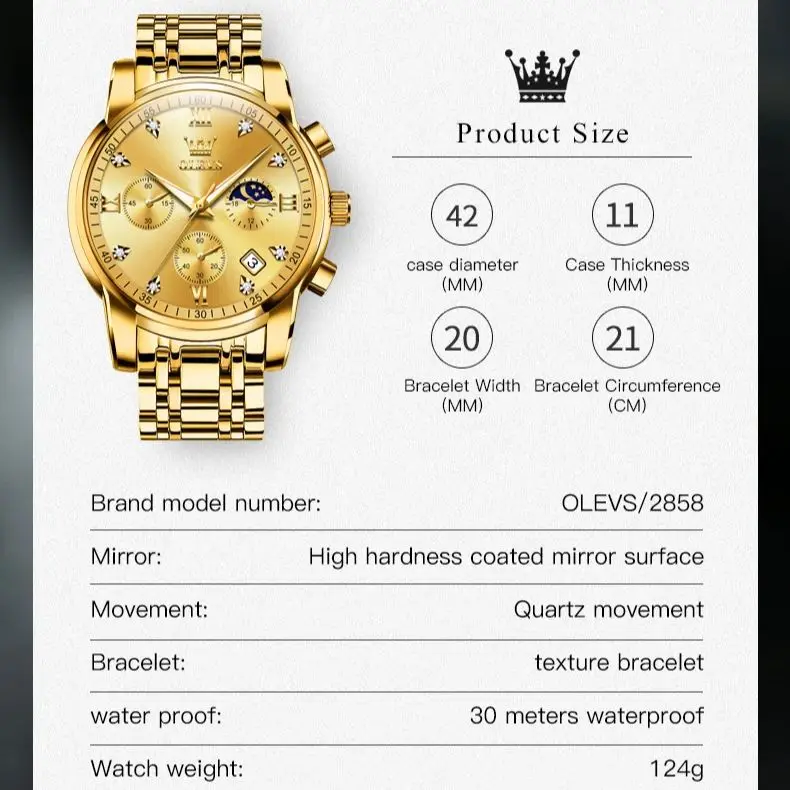 OLEVS Quartz Chronograph Gold Watch