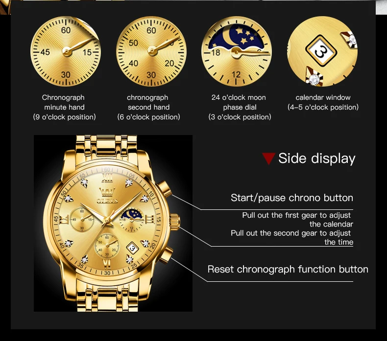 OLEVS Quartz Chronograph Gold Watch