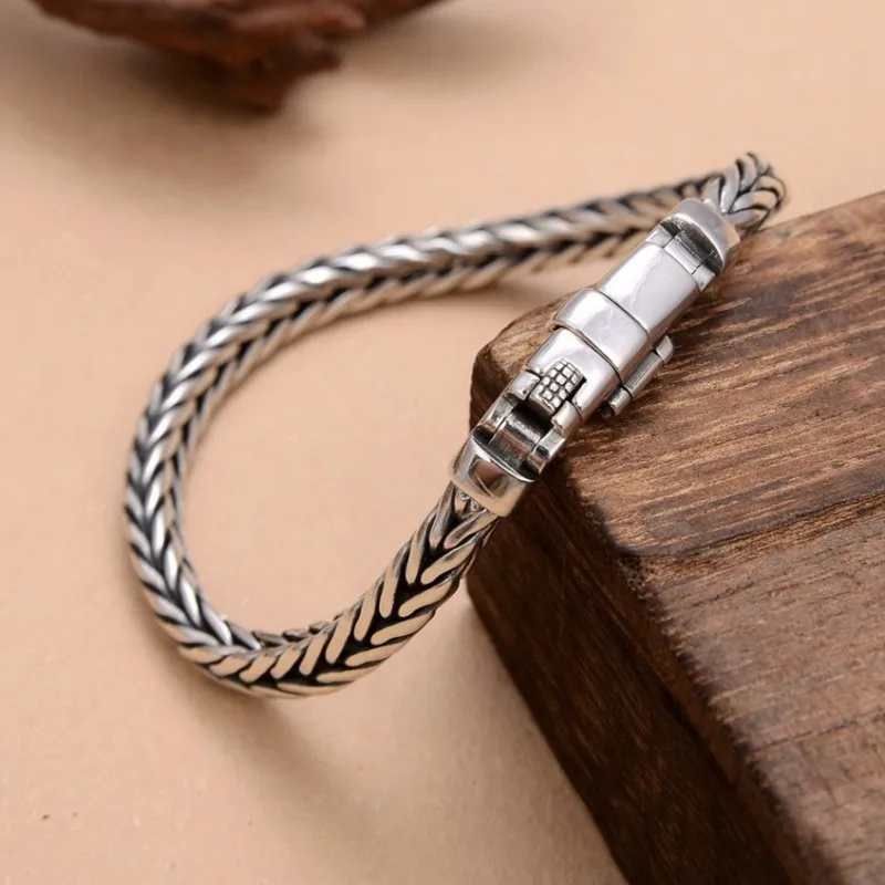 Handmade Woven Retro Pure S925 Silver Bracelet