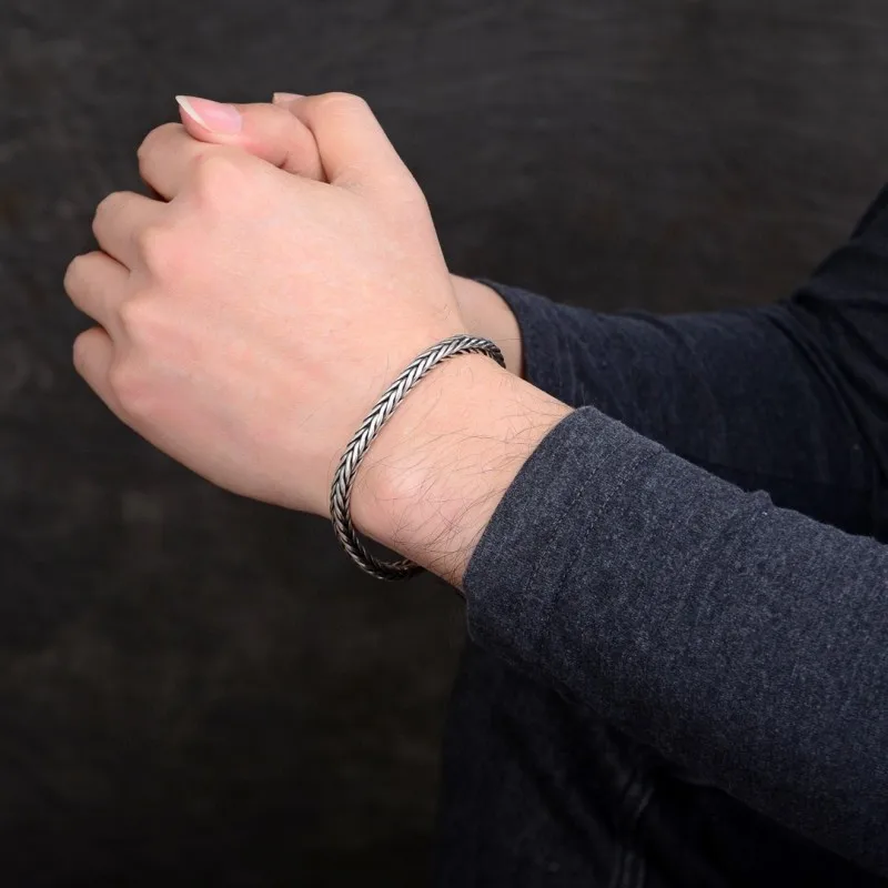 Handmade Woven Retro Pure S925 Silver Bracelet