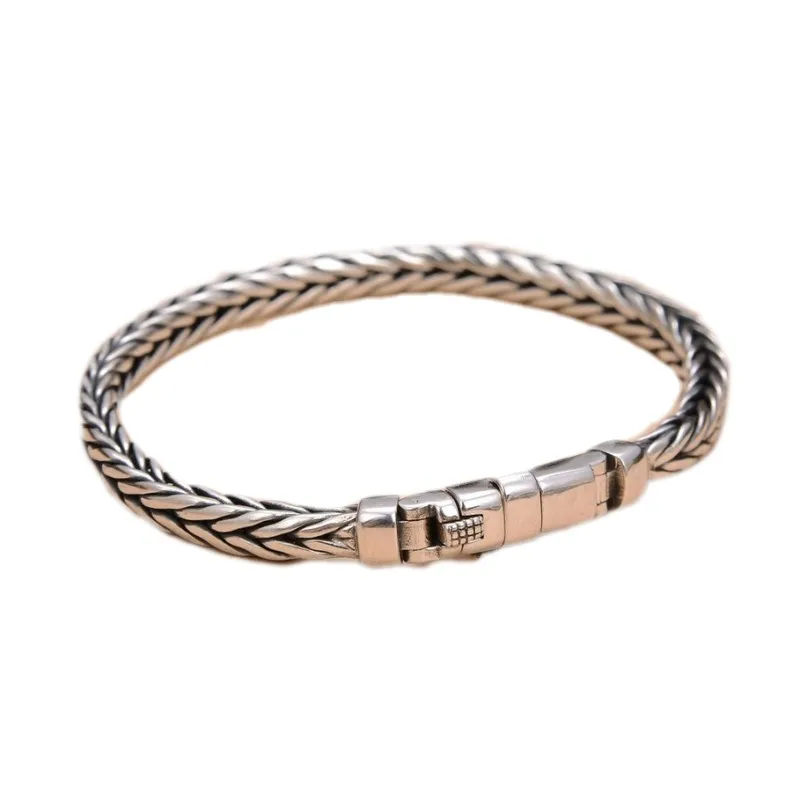 Handmade Woven Retro Pure S925 Silver Bracelet