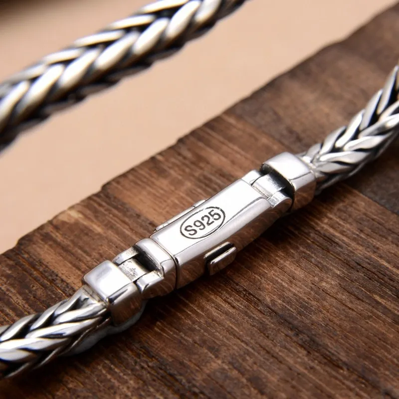 Handmade Woven Retro Pure S925 Silver Bracelet