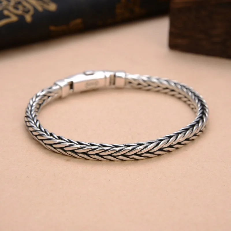 Handmade Woven Retro Pure S925 Silver Bracelet