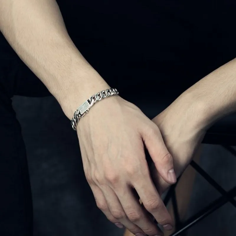 Solid S925 Silver Curb Chain Bracelet