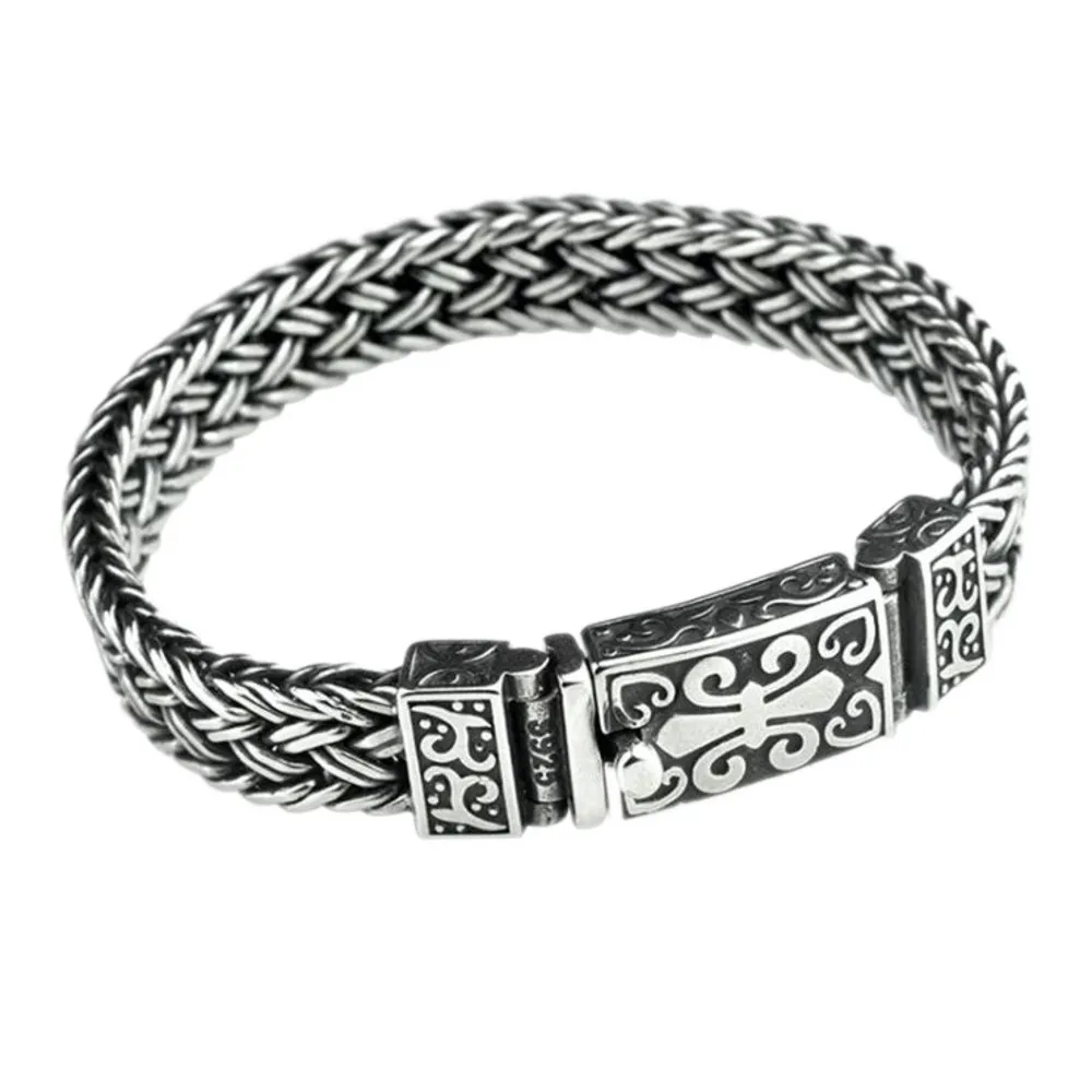 Solid S925 Pure Silver Woven Bracelet for Men