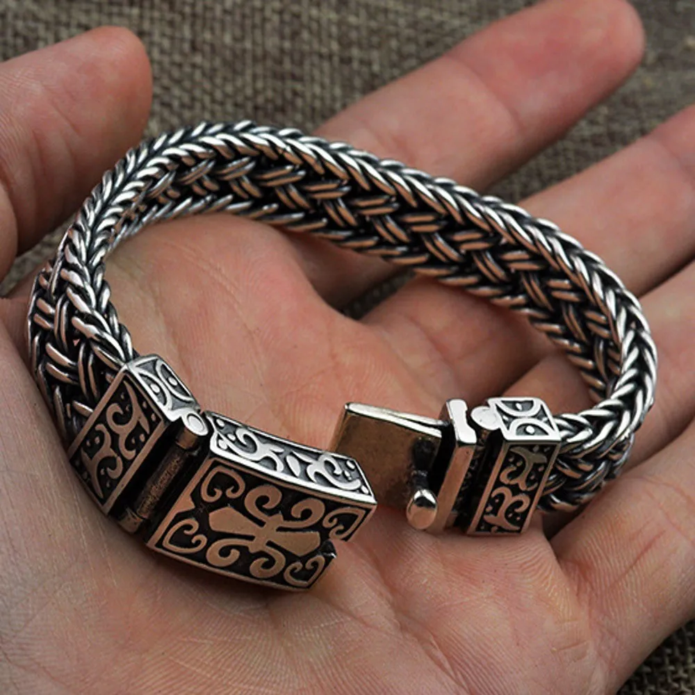 Solid S925 Pure Silver Woven Bracelet for Men