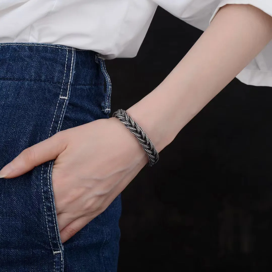 Silver Fox Tail Hand Woven Bracelet