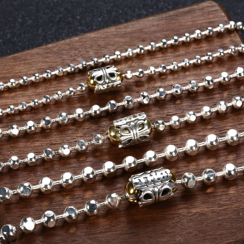 Silver Square Ball Beads Chain Necklace