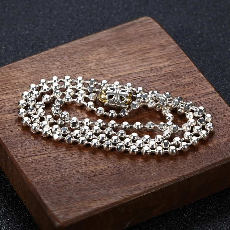 Silver Square Ball Beads Chain Necklace